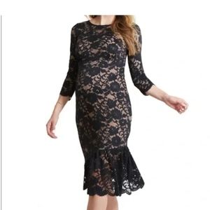 Ingrid and Isabel Black Lace Maternity Flounce Hem Dress XL